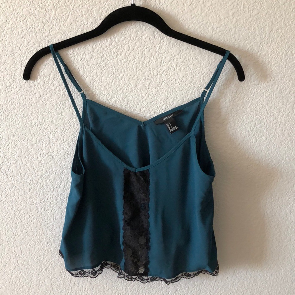 Teal blouse with black lace